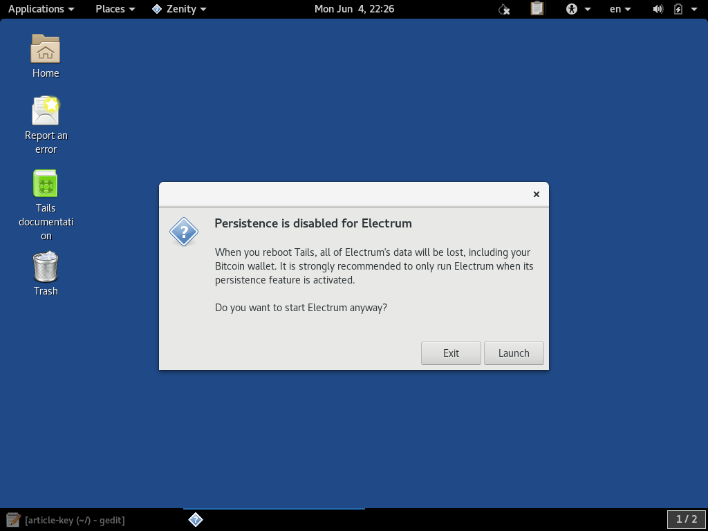 Electrum Persistence Disabled